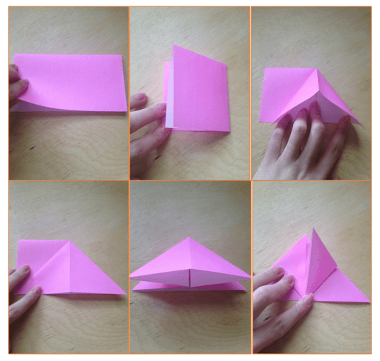 折り紙の簡単つるし雛　桃作り方1